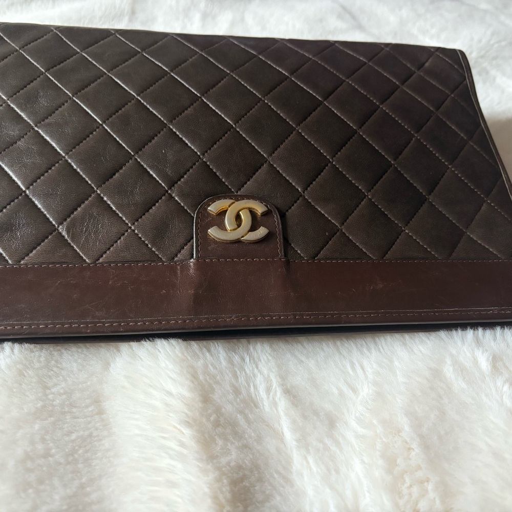 CHANEL Brown Quilted Clutch